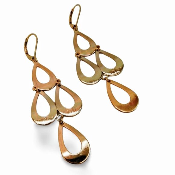 Gorgeous Nordstrom 2” Drop Open Teardrop Gold Tone Dangle Hook Earrings JW1544 - Picture 4 of 4
